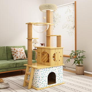 Long pet cat climbing frame large cat nest cat frame universal pet cat toy sisal cat climbing tree cat scratching board cat jumping platform 146cm 5 layers cactus double room space capsule model
