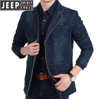 Jeep spirit2025 spring and autumn new denim suit men's casual loose large size youth denim suit jacket dark blue m