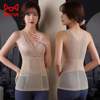 Miiow belly control vest for women, thin breathable body shaping top, seamless waist slimming tights with built-in chest pad embroidery, skin color 2xl 114-126jin jin is equal to 0.5kg