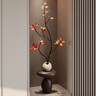 Entrance hall niche decorative ornaments stone to run simulated green plant vase living room tv cabinet home decoration stone to run vase - brown (free simulated green plant