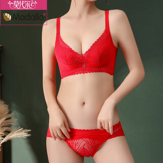 Modal ben ming nian big red large size breast-reducing underwear women's shoulder straps non-slip thick push-up bra set red set 70a 32a%3d set