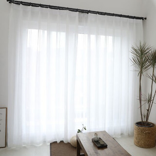Curtain gauze bay window finished balcony white gauze window gauze white sand gauze translucent modern simple fabric ordinary white gauze hook type 1.5 meters wide 2.1 high