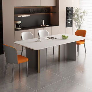 暮沉轻奢岩板会议桌组合家用客厅极简岩板餐桌小户型简约长方形办公桌 颜色下单备注-加厚稳固-厂家直发 120*70单桌+四把贝勒椅