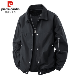Pierre cardin jacket men's spring and autumn trendy loose casual jacket men's lapel work jacket men's black xl