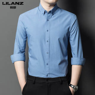 利郎衬衫男士长袖2024新款商务休闲简约百搭免烫格子条纹衬衣 蓝格 3XL 185【建议165-180斤】