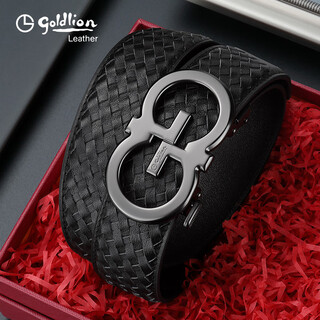 Goldlion official flagship korean fashion belt men's genuine leather valentine's day belt business casual woven pattern cowhide pants belt black 110cm
