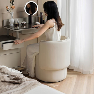 廷士化妆凳女生卧室轻奢高级感主卧化妆椅可旋转梳妆凳靠背梳妆台椅子 【旋转款】米白色芭蕾椅-皮面