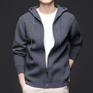 Lilang men's spring and autumn knitted hooded wool sweatshirt young men's casual sports zipper cardigan wool jacket medium gray xl 175 (recommended 135-150 jin jin equals 0.5 kg)