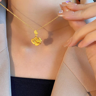 Chi pan gold rose necklace 520 new full gold pendant 18k color gold clavicle chain for girlfriend romantic rose necklace