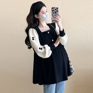 Maternity wear spring and autumn 2025 new casual loose small fragrance high-end shirt long-sleeved maternity top spring black shirt m
