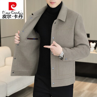 Pierre cardin double-sided woolen coat men's short coat men's autumn and winter jacket men's high-end lapel woolen jacket khaki - no down xl 180 recommended 140-155jin jin equals 0.5 kg