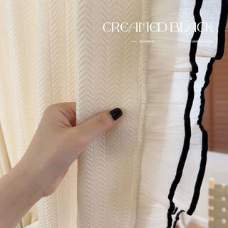 Sailotou nanfeng gauze french embossed gauze beige living room bay window balcony girly style black edge style retro gauze curtain cream color 8 meters wide and split, height 2.7 meters can be customized