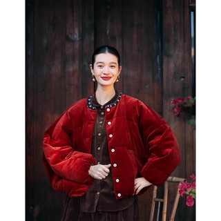 Zhibi mo velvet red festive loose warm down jacket new year chinese style layered elegant jacket top burgundy m
