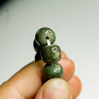 彩荷翡翠星月菩提绿幽灵原生态玉石料佛珠海南阴皮绿男女单圈手串礼物 玉翡翠星月9*10(素珠无蜜蜡)