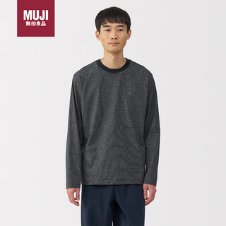 Muji men's tianzhu weaving round neck long-sleeved t-shirt men's base layer black stripes xl