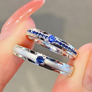 Pingyan inlaid sapphire couple ring ruby ring colorful gem pair ring row wedding ring blue sapphire men's ring note ring number