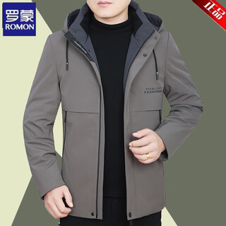 Romon business casual men's jacket 2025 spring and autumn new hooded middle-aged men's dad jacket 98563 brown color thick high-end men's xl 180 suitable for 135--155jin jin is equal to 0.5 kg