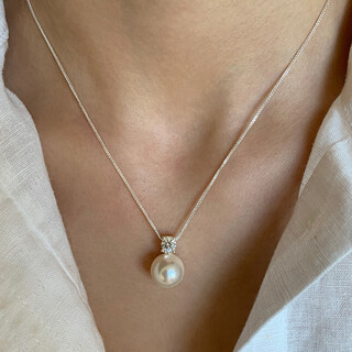 Fat donglai's same style pearl pendant s925 silver single necklace for women 2025 new light luxury niche high-end lock pearl white necklace/piece (about 48cm) whole body silver