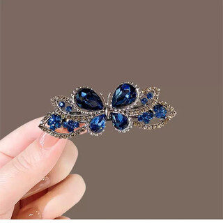 Case makeup chinese valentine's day hairpin for women, elegant new style, high-end rhinestone mother hairpin, top clip on the back of the head, temperament spring clip, dark blue (7cm)