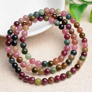 Kechu tourmaline bracelet multi-circle rainbow tourmaline three-circle bracelet multi-layered crystal jewelry for women