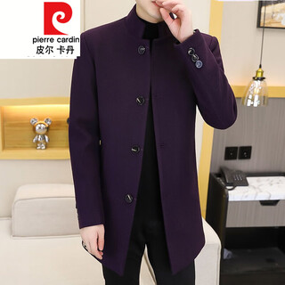 Pierre cardin winter woolen windbreaker men's mid-length stand-up collar tunic solid color coat korean style casual nizi coat 2313 purple mid-length windbreaker 3xl