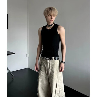 Digada sleeveless t-shirt men's summer new sports fitness vest trendy brand high-end american bottoming shirt with t-shirt bngyl-7100 black l