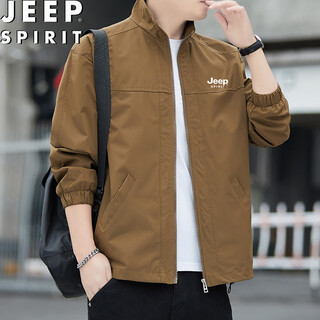 Jeep spirit jacket men's spring and autumn casual trend versatile windproof outdoor sports solid color lapel brown l