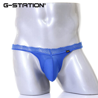 G-station japanese series men's thong high elastic silky milk silk sexy lace pure desire low waist ultra-thin underwear blue 1 pair m (japanese size is too small)