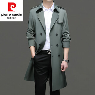 Pierre cardin (pierre cardin) men's windbreaker long 2025 spring and autumn new business suit collar coat casual british style knee-length jacket for men bean green 4xl 195 recommendation 185-195jin jin is equal to 0.5 kg