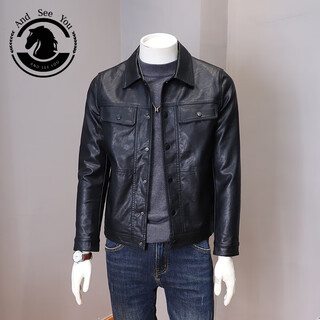 Andseeyou brand men's lapel leather jacket 2025 new korean style slim leather jacket jacket men's handsome motorcycle suit chinese valentine's day black l