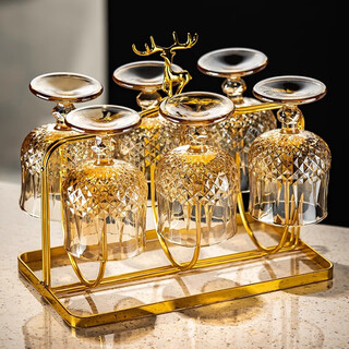 Depinte high-looking light luxury household goblet red wine glass cocktail glass white wine glass whiskey foreign wine glass wine set gold 6 wine glasses + cup holder (190ml)