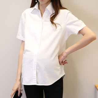 Jingmengyuan maternity shirt spring and summer new long-sleeved white workwear bottoming shirt fashionable interview shirt work clothes professional wear single short-sleeved white top (small v-neck) m