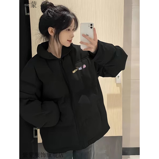 Purple meng down jacket women's short 2024 new student small clothes cotton jacket winter down jacket women korean version thickened black one size (can remark size)