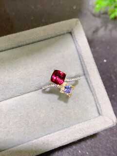 Shilian natural alcoa garnet tanzanite double stone ring s925 sterling silver square 6 square 3 empty support personalized simple fashion design