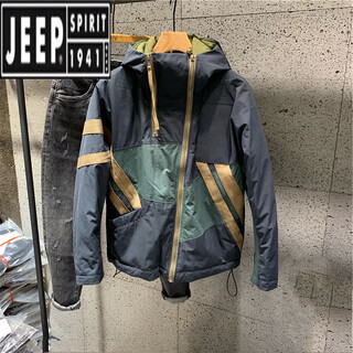 Jeep (jeep) new winter style hong kong trendy brand diagonal zipper hooded cotton jacket for men, loose and versatile, contrasting color thickening jacket, navy blue 2xl recommended 140-160jin jin equals 0.5kg