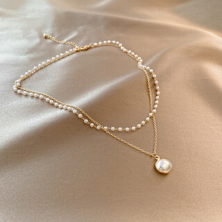 Stock clearance special price 18k gold double layer pearl necklace necklace clavicle chain imitation 18k gold jewelry women's accessories 81 gold pearl necklace