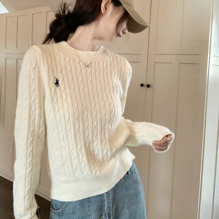 Lecali preppy thin sweater sweater with base layer spring and autumn long-sleeved top japanese twist embroidered round neck pullover preppy twist sweater off-white within 120