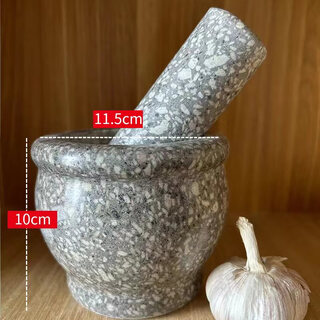Kezitu customized medical stone mashing jar household grater stone mortar grinder jar grinder garlic mortar garlic jar masher medical stone polished medium waist drum shape with lid