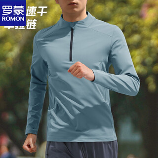 Romon half-zip quick-drying t-shirt men's training clothes fitness clothes football cycling long-sleeved sports jacket top gray blue quick-drying half-zip m 115-130jin jin equals 0.5 kg