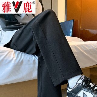 Yalu pants men's spring and autumn thin trendy brand casual pants loose straight wide leg trousers men's black spring and autumn regular high quality l 110-120jin jin equals 0.5 kg