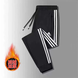 2025 spring and autumn velvet pure cotton casual sports pants for men and women, three-stripe school uniform pants, loose casual pants, black straight (velvet style) 3xl (recommended 155-170 jin jin equals 0.5 kg)