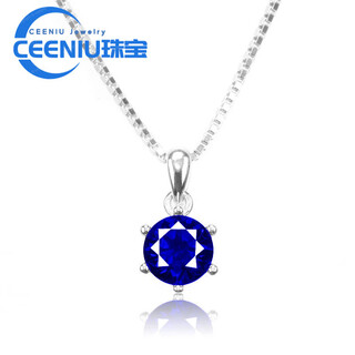 Ceeniu fat donglai's same style sapphire pendant six-claw round necklace pendant clavicle short style women's one carat tanzanite ocean with chain/1 carat 6.5mm/md5