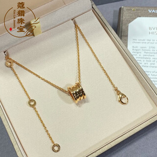 Fat donglai's same style 18k gold black ceramic spring necklace 18k rose gold non-fading women's small waist full of diamonds spring rose gold