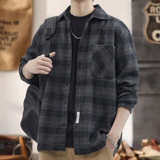 Kuraishi kazuki kuraishi kazuki trendy brand high-end casual plaid jacket men's spring and autumn velvet loose long-sleeved shirt top gray xl recommended weight 140-160