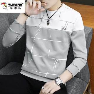Woodpecker sweatshirt men's spring and autumn trendy bottoming shirt long-sleeved t-shirt youth fashion casual spring tops handsome men's 903 gray xl