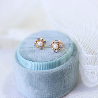 Oemg japanese nojess diamond-shaped snowflake natural tanzanite freshwater pearl earrings 925 silver gold-plated exquisite and compact earrings