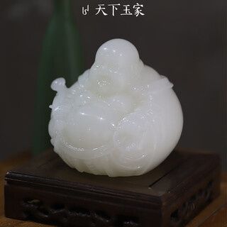 Tianxia yujia jade ruyi maitreya buddha ornament office living room place buddha statue blessing gift gift box ruyi maitreya small size 8*8*8cm