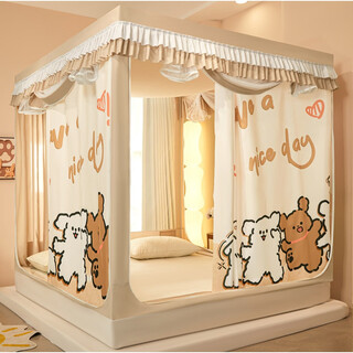 Wenwen 2025 new blackout anti-fall mosquito net for home bedroom cartoon tent bed curtain integrated baby to prevent falling out of bed