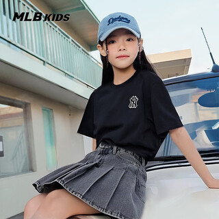 Mlb children's official boys and girls trendy fashion simple design comfortable embroidered t-shirt top 25 spring and summer new style standard black 160 cm