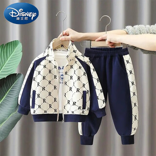 Disney (disney) boys sports suit 2025 spring and autumn new style handsome baby fashion autumn clothes children's casual trendy brand two sets blue apricot stand collar suit 02 120 (recommended 40-50 jin jin equals 0.5 kg)